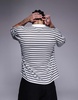 ASOS DESIGN boxy oversized T-shirt with dropped shoulder and chest embroidery in black and white stripe