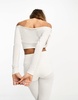 Bersha lettuce edge pointelle bardot top in ecru - part of a set