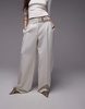 Mango buckle waistband straight leg pants in white