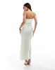 Aria Cove satin plunge neck cut out maxi dress in sage