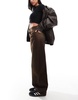 Bershka ultra wide leg jeans in brown