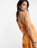 Reclaimed Vintage frill hem top with eyelet detail in washed orange - part of a set