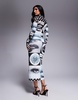 AFRM Shailene mock neck midi length dress with detachable lining in mono pop art