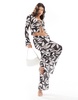 ASOS DESIGN textured mesh wide leg pants in black and white oversized floral - part of a set