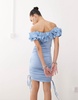 Amy Lynn 3D bardot ruched mini dress in blue