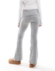 Bershka fold over waistband soft touch flared pants in gray
