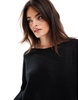 Miss Selfridge slash neck oversized knit mini dress in black