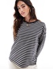 Vero Moda boxy long sleeve t-shirt in dark gray and white stripe