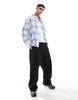ASOS DESIGN boxy linen blend regular shirt with patch pocket in blue and white