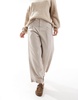 ASOS DESIGN button hem barrel tailored pants in taupe stripe