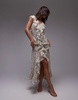 Topshop premium ruffle pintuck gown in soft gray floral