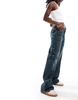 Bershka baggy wide leg jeans in dark wash blue