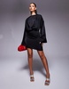 ASOS DESIGN long sleeve satin batwing mini dress in black