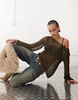 Edikted asymmetric open knit top in olive