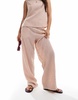 ASOS DESIGN textured pull on straight leg pants in rose stripe - part of a set