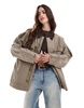 Stradivarius STR barn jacket with corduroy collar detail in khaki