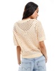 Brave Soul crew neck crochet knit T-shirt in peach