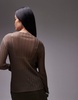 ARKET sheer knitted long line fitted top in khaki brown