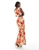 ASOS DESIGN slinky cut out maxi dress in oversized orange floral print