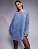 ASOS DESIGN slouchy fluffy V-back mini dress in baby blue