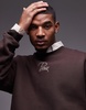 Topman heavyweight oversized fit sweatshirt with Paris embroidery in brown
