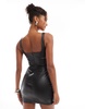 Bershka square neck faux leather mini dress in black
