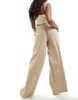 ASOS DESIGN textured tie side wide leg pants in stone