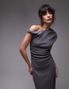 Topshop jersey twisted shoulder maxi dress in charcoal