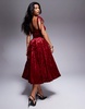 Amy Lynn Alexa puffball shoulder tie midi dress in velvet in red