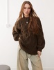 Monki oversized crew neck cable knitted sweater in brown