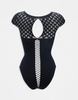 Ann Summers captive crotchless bodysuit with fan print in black