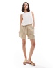 ASOS DESIGN wrap back linen mix top in natural