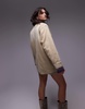Topshop denim barn jacket with cord collar in beige