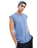 Brave Soul raw edge tank in coronet blue