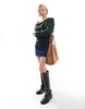 ASOS DESIGN fluffy one-shoulder sweater in forest green