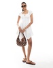 Bershka shirred milkmaid mini dress in ecru