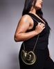 ASOS DESIGN round ammonite shell clutch bag with crossbody chain strap in gold