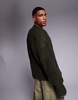 ASOS DESIGN oversized boxy fit textured knit crew neck sweater in olive
