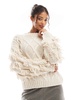 Bershka chunky textured cable knit sweater in ecru