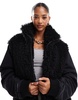 ASOS DESIGN borg patched hybrid bomber jacket in black
