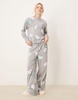 ASOS DESIGN rainbow long sleeve top & pants pajama set in gray heather