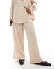ASOS DESIGN wide leg pull-on textured pants in stone - part of a set