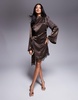 ASOS DESIGN asymmetric hem lace mini dress in bitter chocolate