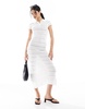 Bershka ribbed knit polo maxi dress in ecru