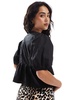Brave Soul short sleeve tie front blouse in black