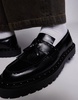 ASOS DESIGN chunky penny loafers in black leather with silver hardware