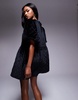 ASOS DESIGN quilted velvet puff sleeve smock mini dress in black