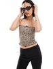 Bershka strappy straight neck cami top in leopard print