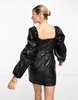 Miss Selfridge faux leather long sleeve corset dress with puff sleeve in black