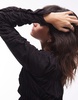 Topshop shirred long sleeve top in black
